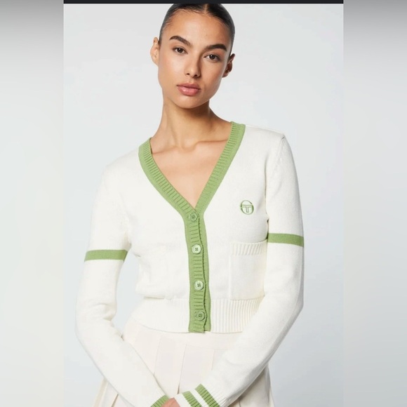 Sergio Tacchini Sweaters - Sergio Tacchini Varsity-Style Lucia Knit Gardenia Luxury Cardigan , Small